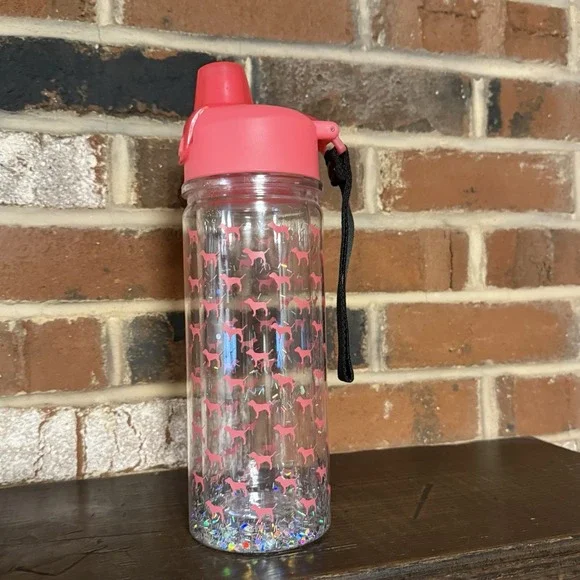 Victoria's Secret Pink Collegiate Water Bottle Glitter Pink Dog Flip top spout - Picture 3 of 6